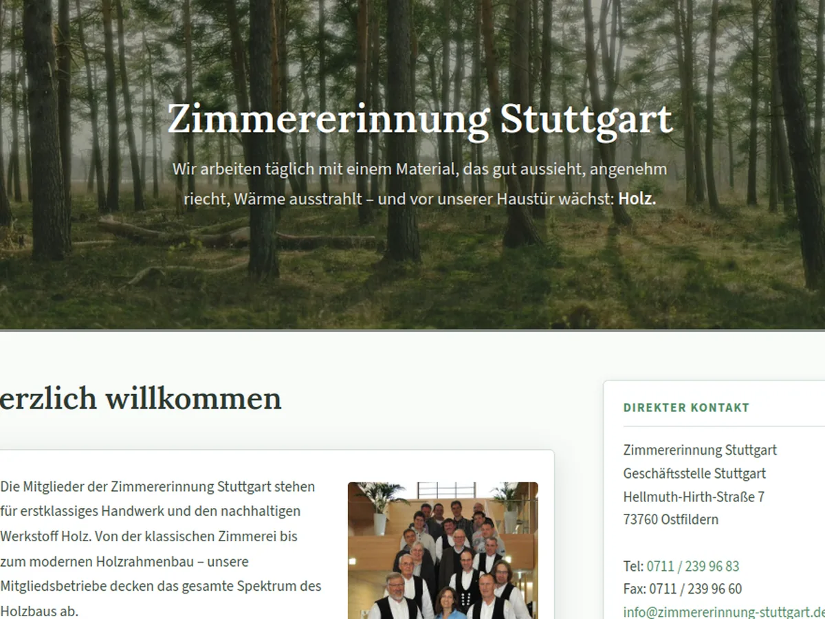 Website der Zimmerer-Innung Stuttgart, gebaut von SleekSleek